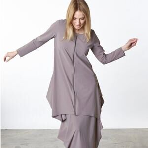 Bryn Walker Jersey Tunic Jacket Womens Small Beige Full Zip Lagenlook NWT